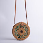 Nas Bag Kadın Hasır Yuvarlak Orjinal Çanta Deri Askı Detaylı Taba   Hasır 