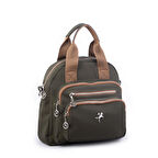 Nas Bag Kadın Çok Gözlü Dönüştürülebilir El Omuz ve Sırt Çantası Yeşil  Taba Buzzy ( en : 28 cm; boy :25c m)