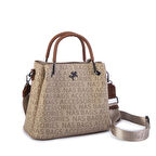 Nas Bag Kadın Dönüştürülebilir El Omuz ve Postacı Çantası Vizon Taba Yazılı