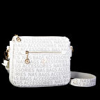 Nas Bag Kadın Çapraz Çanta Kalın Ayarlanabilir Askılı Çanta Beyaz  Yazılı (En: 26 cm,  Boy: 22 cm )