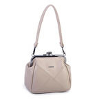 Nas Bag Mini Vintage Burslu Klipsli Kadın Omuz ve Çapraz Çanta Kum Victoria ( 20x17 cm)