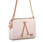 Nas Bag Kadın Ayarlanabilir Askılı Üç Gözlü Şık Çapraz Çanta Krem Camel Gofraj