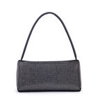 Nas Bag Kadın Basic Baget Omuz ve Çapraz Çanta Siyah Gümüş Taşlı (27x12 cm )