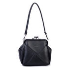 Nas Bag Mini Vintage Burslu Klipsli Kadın Omuz ve Çapraz Çanta Siyah Lopez  ( 20x17 cm)