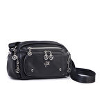 Nas Bag Kadın Mini Çok Gözlü Spor Şık Çanta ( en :25 cm , boy: 16 cm ) Siyah Lopez