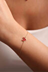 Kırmızı Mineli Dizayn Kalp Bileklik