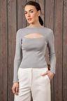 Kadın Degajeli Uzun Kollu Gri Bluz