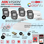 Hikvision Sesli Smart Hybrid Light AHD 4 Adet Bullet 2 Mp Güvenlik Kamera Seti