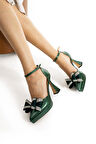 Kadın Hakiki Deri Platform Topuklu Ayakkabı Yeşil
