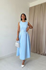 Bebe Mavi Halter Yaka Kloş Elbise