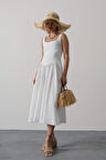 Askılı Uzun Elbise - Beyaz