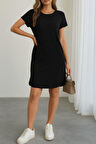Kadın Kısa Kollu Bisiklet Yaka Viskon Iki Iplik Elbise