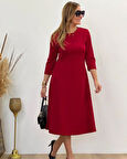 Kadın Uzun Truvakar Kol Bisiklet Yaka Midi Modal Elbise