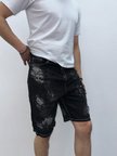 Casual Fit Eskitme Desenli Siyah Kot Şort