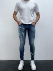Erkek Mavi Baskı Detaylı Slim Fit Likralı Skinny Jean Pantolon