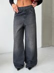 Kadın Yıkamalı Leopar Desenli Wide Leg Jean Pantolon