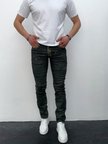 Erkek Siyah Slim Fit Yıpratılmış ve Boya Detaylı Denim Pantolon – Sokak Stili, Rahat Kesim