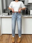 Kadın Yüksel Bel Mom Jean  Pantolon %100 cotton Esneme yok