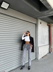HerTon Kadın Gri Kar Yıkama %100 Pamuk Jean Pantolon - Yüksek Bel Mom/Straight Fit
