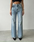 Kadın Yüksek Bel Wide Leg Jean  Geniş Paça Denim Pantolon