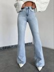 Yüksek Bel İspanyol Paça Jean Pantolon - Eskitme Detaylı Full Pamuklu Flare Denim