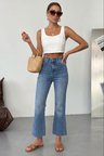 Kadın İspanyol Paça Jean Pantolon-Yüksek Bel Fit Flare Denim