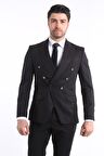 İntersivin Siyah Düğme Detaylı Erkek Takım Elbise 