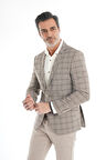 İntersivin Yarım Astarlı Kareli Slim Fit Erkek Tek Ceket