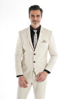 İntersivin Slim Fit Bej Yelekli Likralı Erkek Takım Elbise