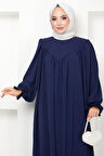 Büzgülü Robalı Elbise Lacivert HM2501