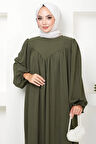 Büzgülü Robalı Elbise Haki HM2501