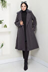 Yakası Kürk Detaylı Kaşe Kaban Antrasit HM2583