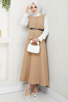 Yelekli Etekli İkili Takım Bej HM2690