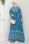 Nevra Desenli Yazlık Viskon Elbise Mavi HM2678