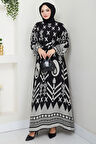 Ferah Desenli Yazlık Viskon Elbise Siyah HM2679