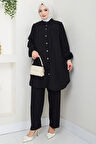 Büzgülü Gömlekli İkili Takım Siyah HM2689