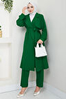Yazlık Kruvaze Yaka Trençkot İkili Takım Zümrüt Yeşili HM2703