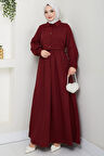 Bolerolu Beli Lastikli Elbise Bordo HM2702