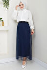Beli Lastikli Tül Etek Lacivert HM2704
