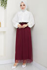 Beli Lastikli Tül Etek Bordo HM2704