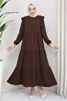 Omuzu Fırfırlı Ayrobin Tesettür Elbise Kahverengi