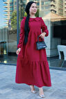 Bebe Yaka Tesettür Elbise Bordo HM2080