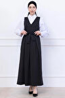 Kuşaklı Pileli Örme Jile Elbise Siyah HM2736
