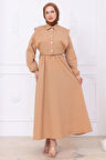 Bolerolu Beli Lastikli Elbise Camel HM2756