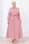 Bolerolu Beli Lastikli Elbise Pembe HM2756