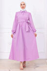 Yandan Bağlamalı Tesettür Elbise Lila HM2753