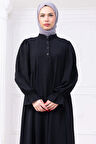Kolları Lastikli Eva Tesettür Elbise Siyah HM2758