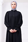Kolları Lastikli Eva Tesettür Elbise Siyah HM2758