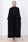 Önü Düğmeli Eva Tesettür Elbise Siyah HM2757