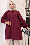 Büzgü Detaylı Balon Kol Gömlek Bordo HM2763